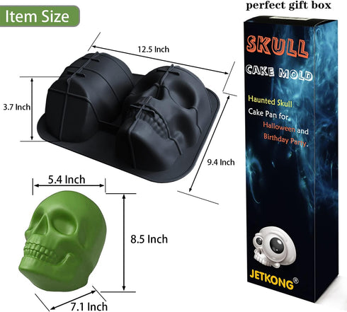 JETKONG Extra Large Silicone Skull Cake Mold Haunted Skull Baking Cake Pan for Halloween and Birthday Party...