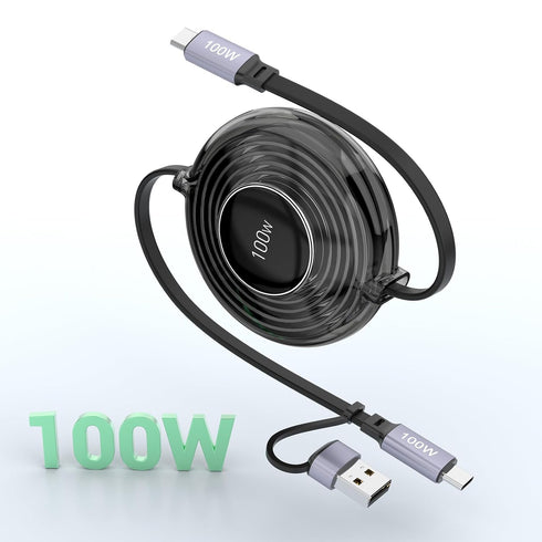 100W Retractable USB C Cable, USB A/USB C to USB C PD 5A Fast Charging Cord with Data Transfer, 100W USB C Retractable Phone Charger for iPhone 15...