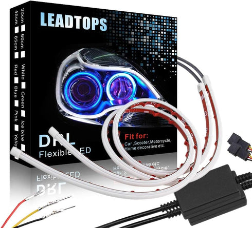 LEADTOPS Show Glow 2X 23inch Dual Color White-Amber Switchback Headlight LED Tube Strip Light DRL Daytime Running Light & Turn Signal Lamp for Car...