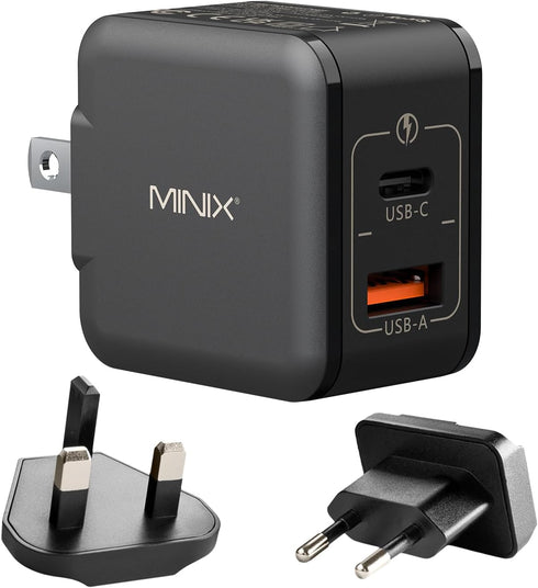 MINIX NEO P1 Mini 33W PPS 2-Port GaN Charger 1 USB-C Port Fast Charger, 1 USB-A Port Quick Charger 3.0. Compatible with iPhone 8-15 Series, Galaxy...
