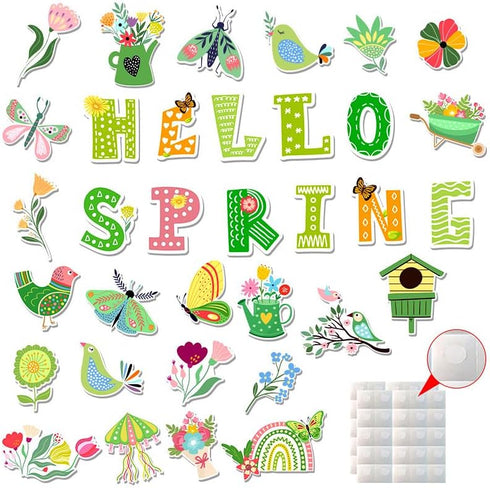 Konsait Hello Spring Bulletin Board Decorations Set, 34Pcs Spring Bulletin Board, Green Flowers Birds Butterfly Spring Cutouts for Classroom Home ...