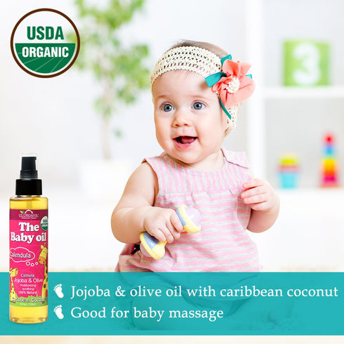 US Organic Baby Oil with Calendula, Smooth Caribbean Coconut, Certified Organic by USDA, Jojoba & Olive Oil with Vitamin E, No Alcohol, Paraben, A...