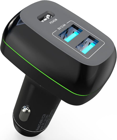 USB C PD Car Charger 60W -3 Port Type C PD 45W?USB-A 12W, Fast Charge Compatible for iPhone, MacBook, iPad Pro, Dell XPS13, Chromebook Pixels, Sam...