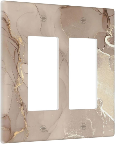 Rose Gold Brown Marble Light Switch Cover 2 Gang Double Rocker Wall Plate Decorative Switchplate Electrical Faceplate for Bathroom Kitchen Home De...