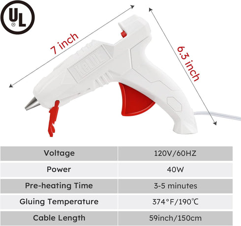 Full Size Glue Gun Kit - 40W High Temperature Hot Glue Gun with 10pcs Glue Sticks for DIY & Craft projects, Home decor…...