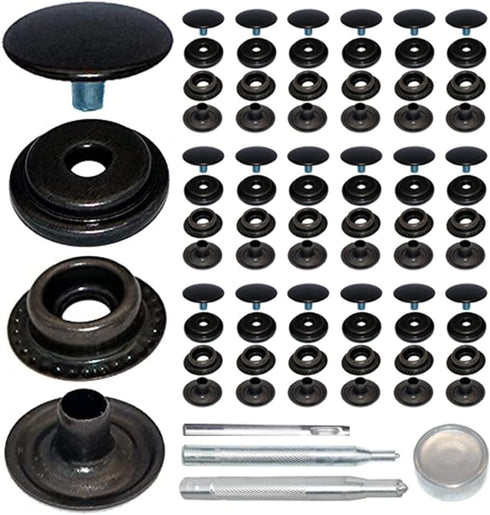 18Sets 15mm Stainless Steel Fastener Snap Press Stud Button with Punching Tools Kits for Coats Bags Leathers Marine Boat Canvas Silver Line 24 Gun...