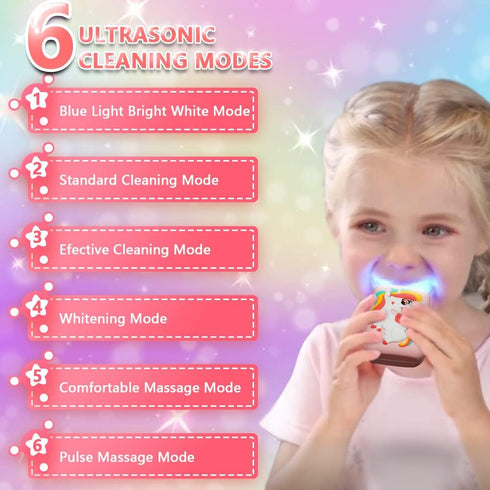 Kids Toothbrush Electric, U Shaped Ultrasonic Automatic Toothbrush with 2 Brush Heads, Six Cleaning Modes, Cartoon Modeling Design for Kids, Speci...