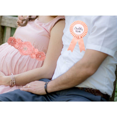 Blush Peach Maternity Sash & Dad to be Corsage Kit - Baby Shower Sash Baby Boy Pregnancy Sash Keepsake Baby Shower Flower Belly Belt...