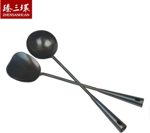 ZhenSanHuan Hand Hammered Carbon Steel Spatula Long Handle Chuan Wok Tool...