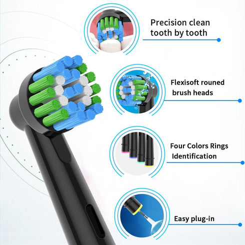 8pcs Replacement Heads Compatible with Oral B Electric Toothbrush, 4pcs Precision Clean and 4pcs Cross Clean Brush Heads, Black...