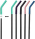 Senneny Set of 5 Stainless Steel Straws with Silicone Flex Tips Elbows Cover, 2 Cleaning Brushes and 1 Portable Bag Included (Black)- 8mm diameter...