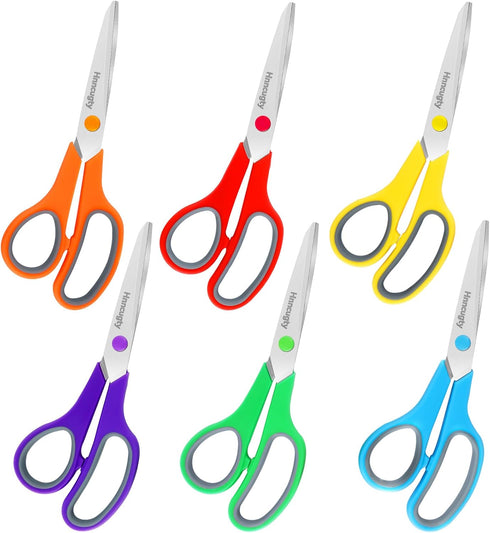 Scissors, Hnncugty 8" Scissors All Purpose Bulk Set of 6-Pack, Sharp Scissors for Office School Supplies Student Teacher Scissors Home Art Craft S...