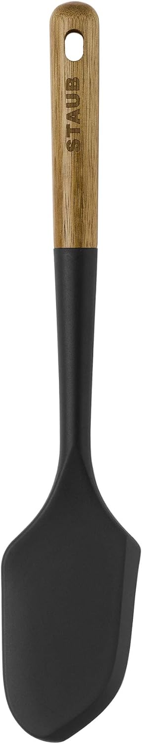 STAUB Silcone Spatula, Great for Mixing, Folding, Scraping, and Spreading, Durable BPA-Free Matte Black Silicone, Acacia Wood Handles, Safe for No...