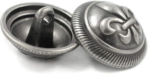 Bezelry 12 Pieces Fleur De LYS Domed Gray Silver Metal Shank Buttons 18mm (11/16 inch)...