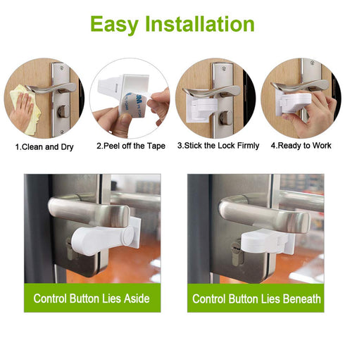 Door Lever Child Proof - Baby Proofing Door Handle -Toddler Safety Doorknob Latch for Toilet Facuet Handle - No Drilling Install - Easiest Use (Wh...