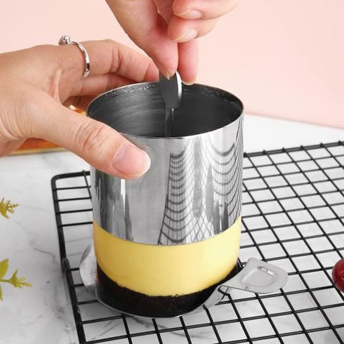 Guowall Round Cake Mold Stainless Steel Cake Mousse Mold Cake Ring Including Pusher and Lifter Baking Accessories-3pcs/set...