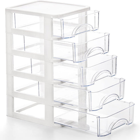 Hedume Desktop Drawer, Clear 5 Drawer Desktop Storage Unit, White Frame with Clear Drawers, Drawer Unit...
