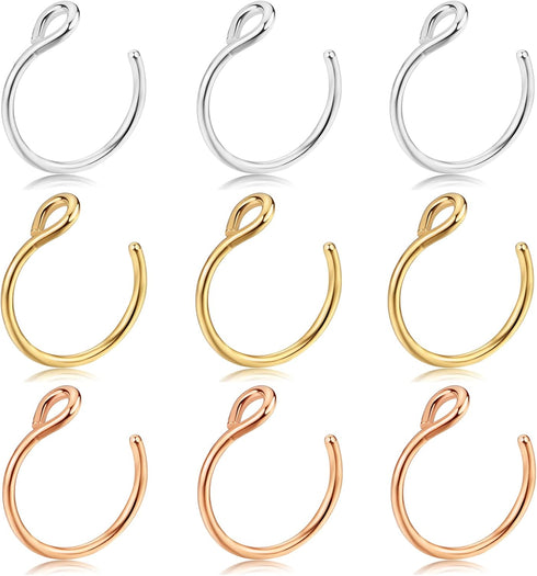 Fake Nose Ring 20G Faux Piercing Jewelry 8mm Fake Nose Ring Hoop Non Piercing Stainless Steel Nose Ring Set...