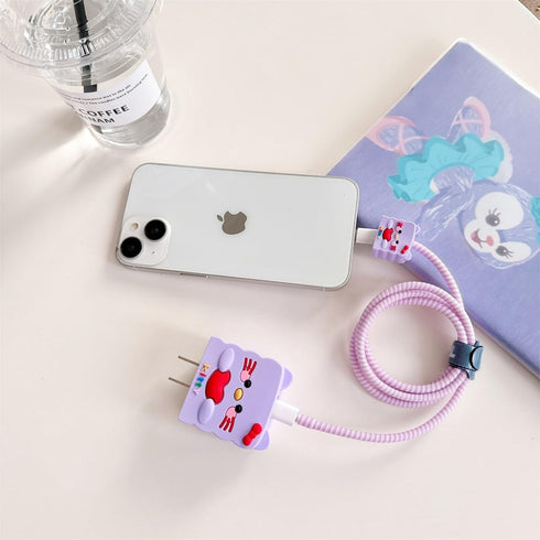 Cute Cartoon Charger Protector Case - Compatible for iPhone 18W 20W USB-C Power Adapter and Lightning Cable (15)......