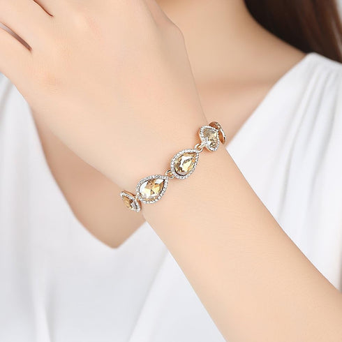 mecresh Flower Teardrop Austrian Champagne Crystal Jewelry Sets for Women or Wedding (1 Set Earring,1PCS Bracelet)...