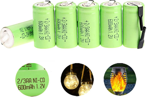 AA Ni-Cd 1.2V 2/3AA 600mAh Rechargeable Battery - 6pcs Green...