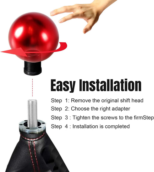 Universal Round Ball Gear Shift Knob,Chrome Finish Aluminum Shifter Knobs with 3 Adapters Compatible with Manual and Automatic Transmission Car(Re...