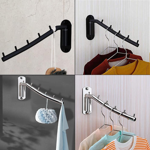 2 Pcs Folding Wall Mounted Clothes Suit Hangers Rack with Swing Arm Stainless Steel Heavy Duty Coat Hook for Bathroom, Bedroom, Laundry Room - Sil...