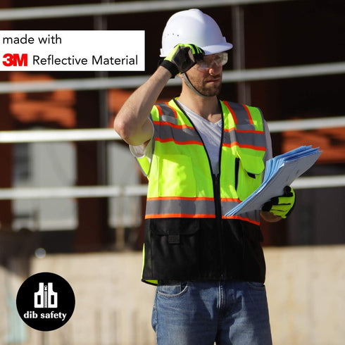 Vest Reflective with Pockets and Zipper, High Visibility Mesh ANSI Class 2, Made with 3M Reflective Tape, Yellow and Black Large...