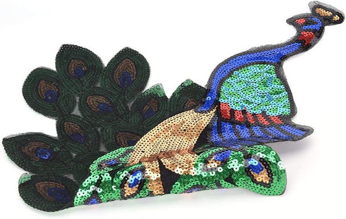 2 Pack Colorful Sequins Peacock Patch Iron On/Sew on Embroidered Applique Patch Craft Fashion Accessories for DIY Clothes...
