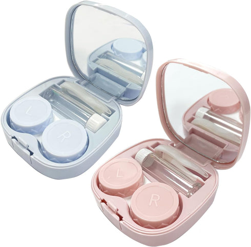 2 Pack Cute Contact Lens Case Travel Kit, Cute Contact Case with Mirror Tweezers Remover Tool Solution Bottle for Outdoor Office Daily Use...