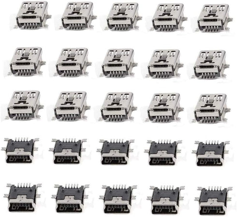 Mini USB Type B Female Port 5-Pin 180 Degree SMD SMT PCB Jack Socket - (25 Pcs)...