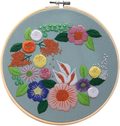 Lauboruan Stamped Embroidery Kits for Beginners with Flowers Pattern, Easy DIY Craft Punch Needle Starter Cross Stitch Kit DIY Needlepoint Kits(No...