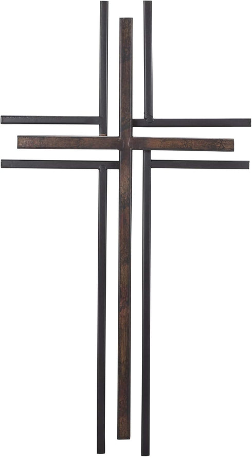 Dicksons Galvanized Look Double Layer 16 inch Decorative Metal Decorative Hanging Wall Cross...