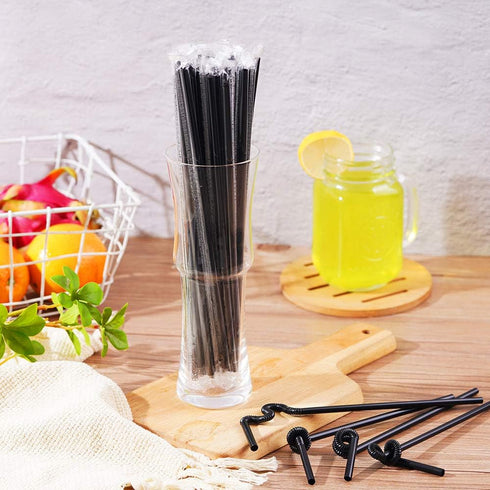 200 Pcs Individually Packaged Black Plastic Extra Long Flexible Disposable Drinking Straws.(0.23'' diameter and 10.2" long) (Black)...
