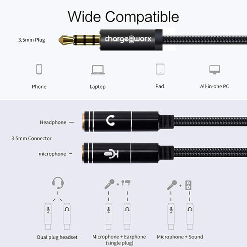 3.5mm Mic and Headphone Jack Splitter, Audio Y Splitter Adapter Extension Cable for Gaming PC, PS5, PS4, Xbox Series X, One S, Tablet, Mobile, Gam...