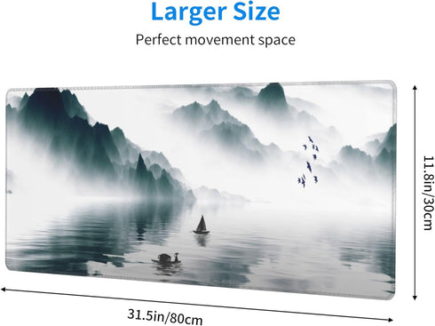 Japanese Mountain Lake Extended Big Mouse Pad Large,XL Gaming Desk Pad,31.5x11.8inch Long Computer Keyboard Mouse Mat Mousepad with 3mm Non-Slip B...