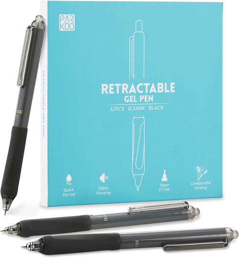 ParKoo Gel Pens Quick Dry Ink Fine Point 0.5mm, Retractable Rolling Ball Black Ink Pen, Click Silent Pens Set for Journaling Notetaking Drawing Sk...