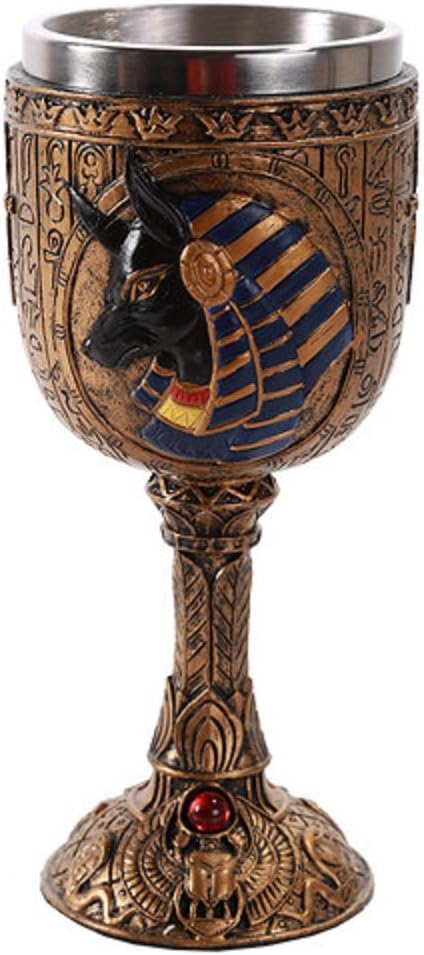 Pacific Giftware Egyptian Anubis God of Underworld Golden Wine Goblet Stainless Steel Liner 6oz...