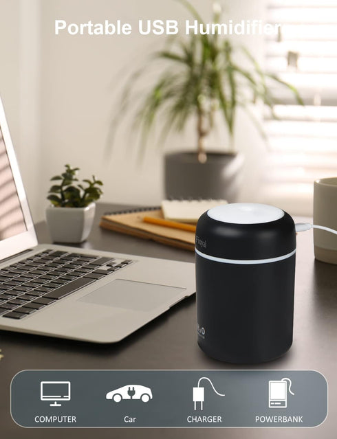 Portable Mini Humidifier, Fioyal RGB Light Small Humidifiers for Bedroom, Car, Desktop, 2 Cool Mist Modes, Quiet(300ML, Black)...