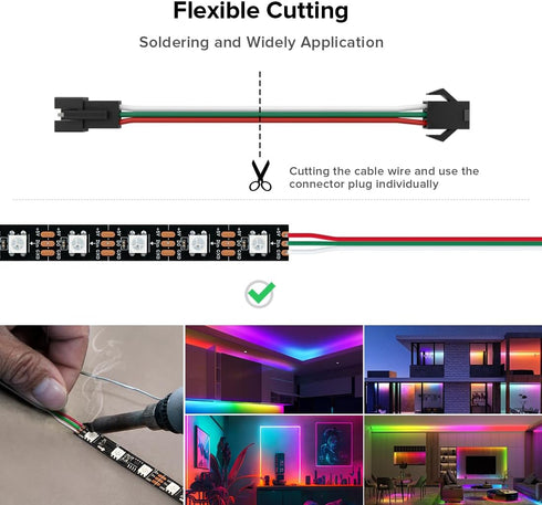 BTF-LIGHTING 5 pcs/Pack 20AWG 3 Pin JST SM Male Female Plug LED Connector 6.56ft(2m) Extension Cable for WS2812B WS2811 WS2814 SK6812 FCOB RGB CCT...