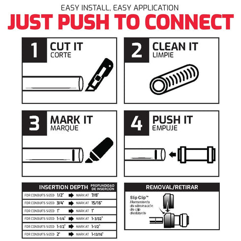 QuickFitting 1/2 inch Junction Box Connector | Push Install PVC Electrical Conduit Fitting | for Rigid Sch 40 and Sch 80 PVC Conduit | 10-Pack Liq...
