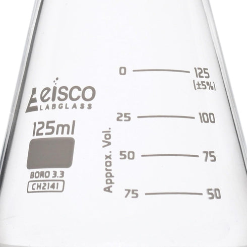 Erlenmeyer Flask, 125mL - Wide Neck - ASTM, Dual Graduated Scale - Borosilicate Glass - Wide Neck Flasks, Conical Flasks, Glass Flasks - Eisco Lab...