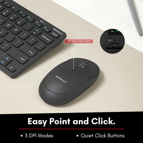 Macally Small Wireless Keyboard and Mouse Combo for PC - an Essential Work Duo - 2.4G - 78 Compact Key Cordless Mouse and Keyboard Combo with Mini...
