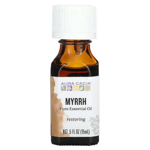 Aura Cacia 100% Pure Myrrh Essential Oil, 0.5 fl. oz, Balsamic, Warm Spicy Aroma, Centering & Meditative Restoring Myrrh Oil...