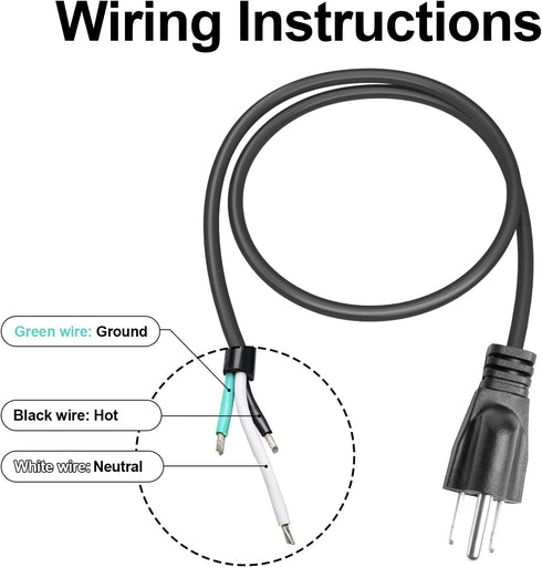 QTEATAK Male and Female Connector Extension Cord 125V 15A 2-Pole 3-Wire 50cm Female Connector and 100cm Male Straight Blade Plug with AWG14 Cables...
