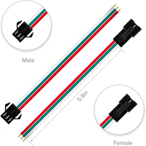 BTF-LIGHTING 20 Pairs JST SM 3 Pin Connectors for WS2812B WS2811 WS2812 WS2814 SK6812 FOCB CCT LED Strip Female Male 15cm 22awg Wire...