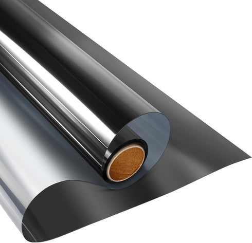 KESPEN Window Film One Way Daytime Privacy Heat Control Anti UV Non-Adhesive Reflective House Window Tint for Home and Office, Black-Silver, 35.4 ...