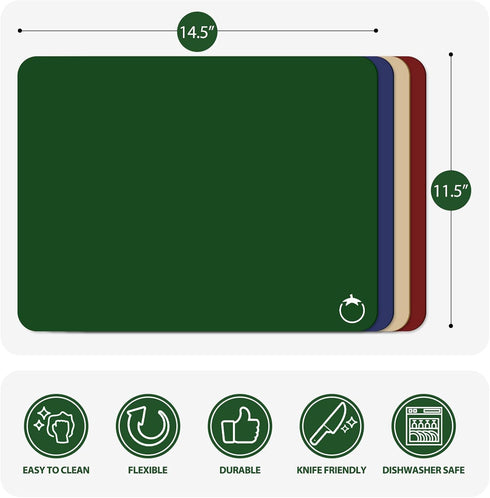 WK Plastic Flexible Cutting Boards for Kitchen Set of 4, Colored Cutting Board Mats with Food Icons, Non-Slip Cutting Mats, BPA Free, Dishwasher S...