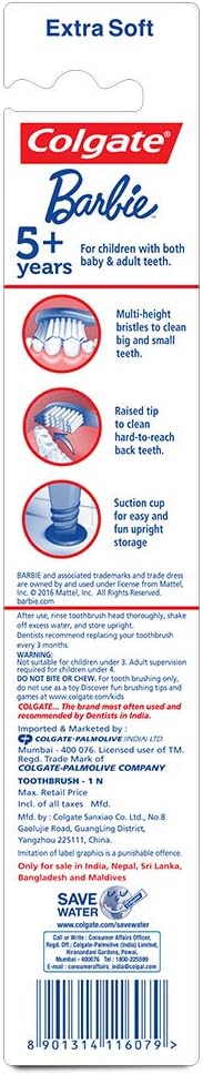 Colgate Kids Barbie Toothbrush (Pack of 2)...