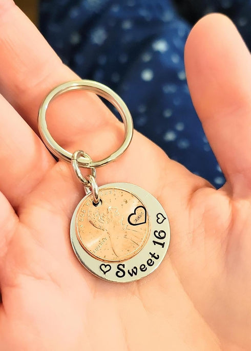 Sweet 16 Happy 16th Birthday Coin Lucky 2008 (Birth Year) Penny Key Chain Gift for Teenage New Driver...